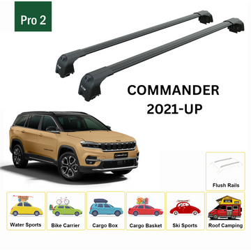 For Jeep Commander 2021-2025 Roof Rack Cross Bars Flush Rail Alu Black - 0