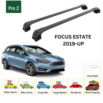 For Ford Focus Estate (C519) 2019-2025 Roof Rack Cross Bars Flush Rail Alu Black - 0
