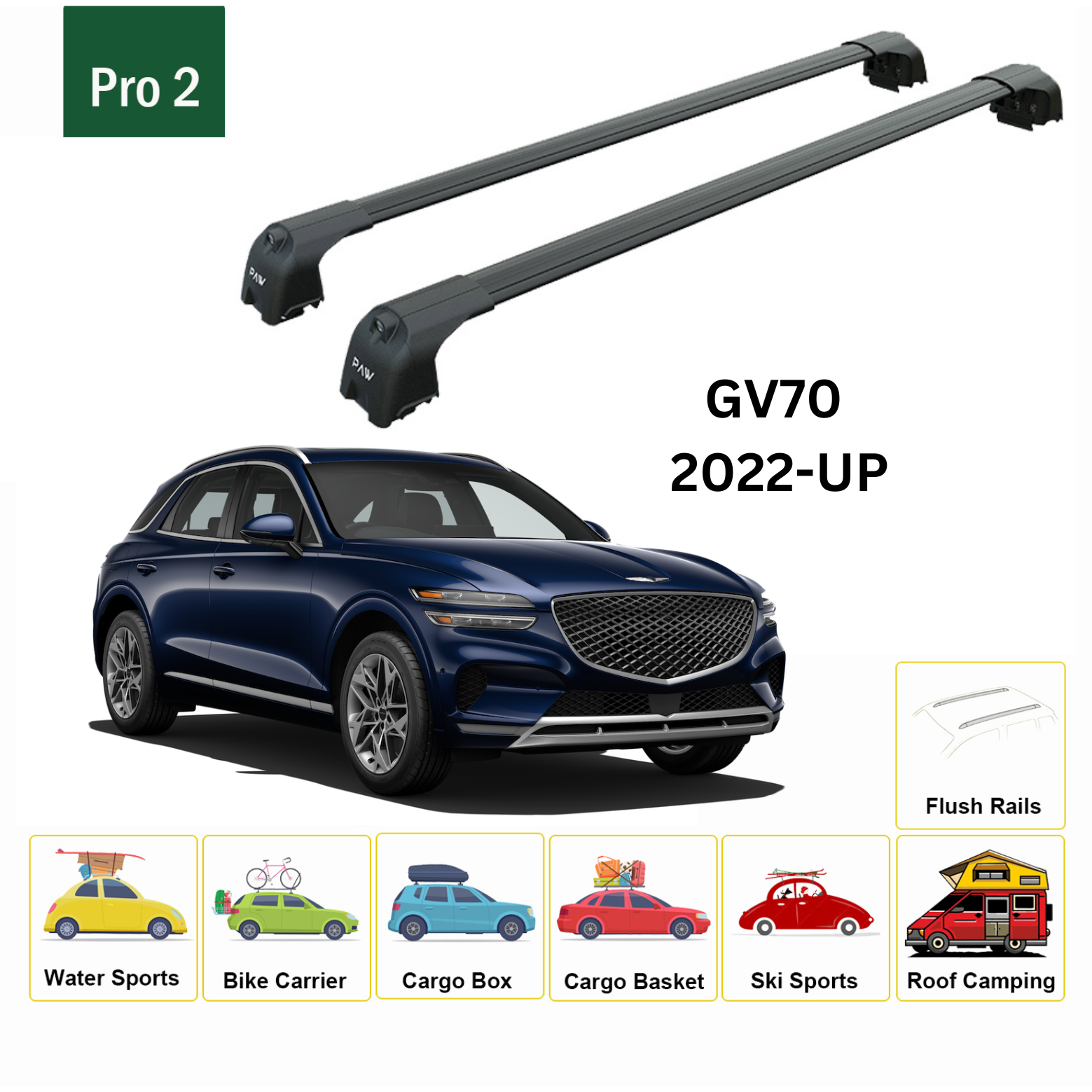 For Genesis GV70 2022-Up Roof Rack Cross Bars Metal Bracket Flush Rail Alu Black - 0