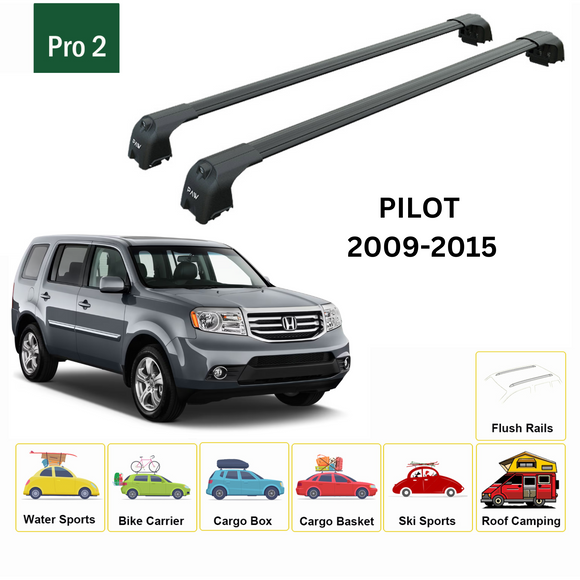 For Honda Pilot 2009-15 Roof Rack Cross Bars Metal Bracket Flush Rail Alu Silver
