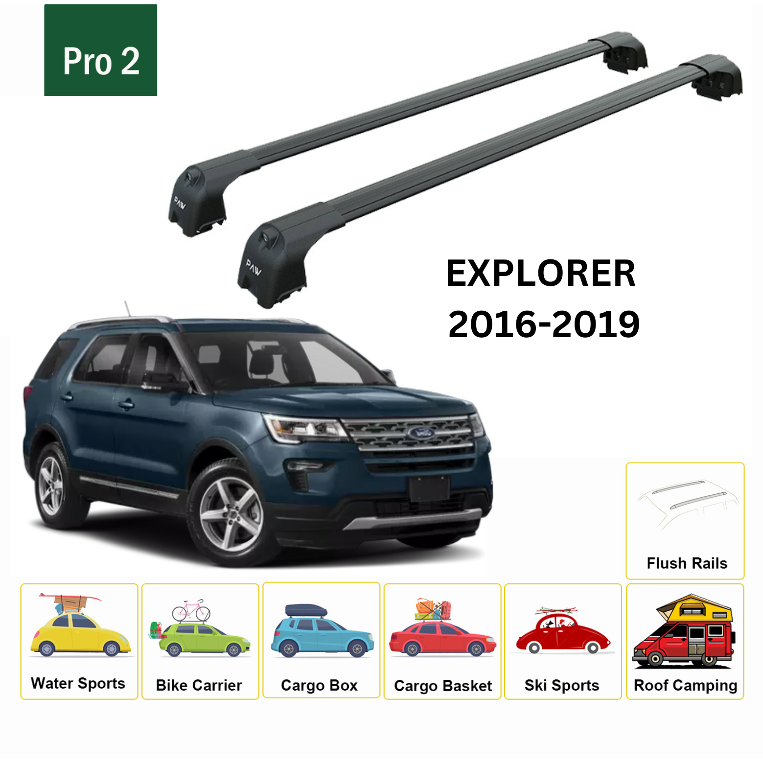 Für Ford Explorer 2016–2019 Dachträgersystem, Aluminium-Querstange, Metallhalterung, abschließbar, schwarz - 0