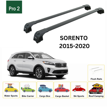 For Kia Sorento 2015-2020 Roof Rack Cross Bars Flush Rail Alu Black - 0