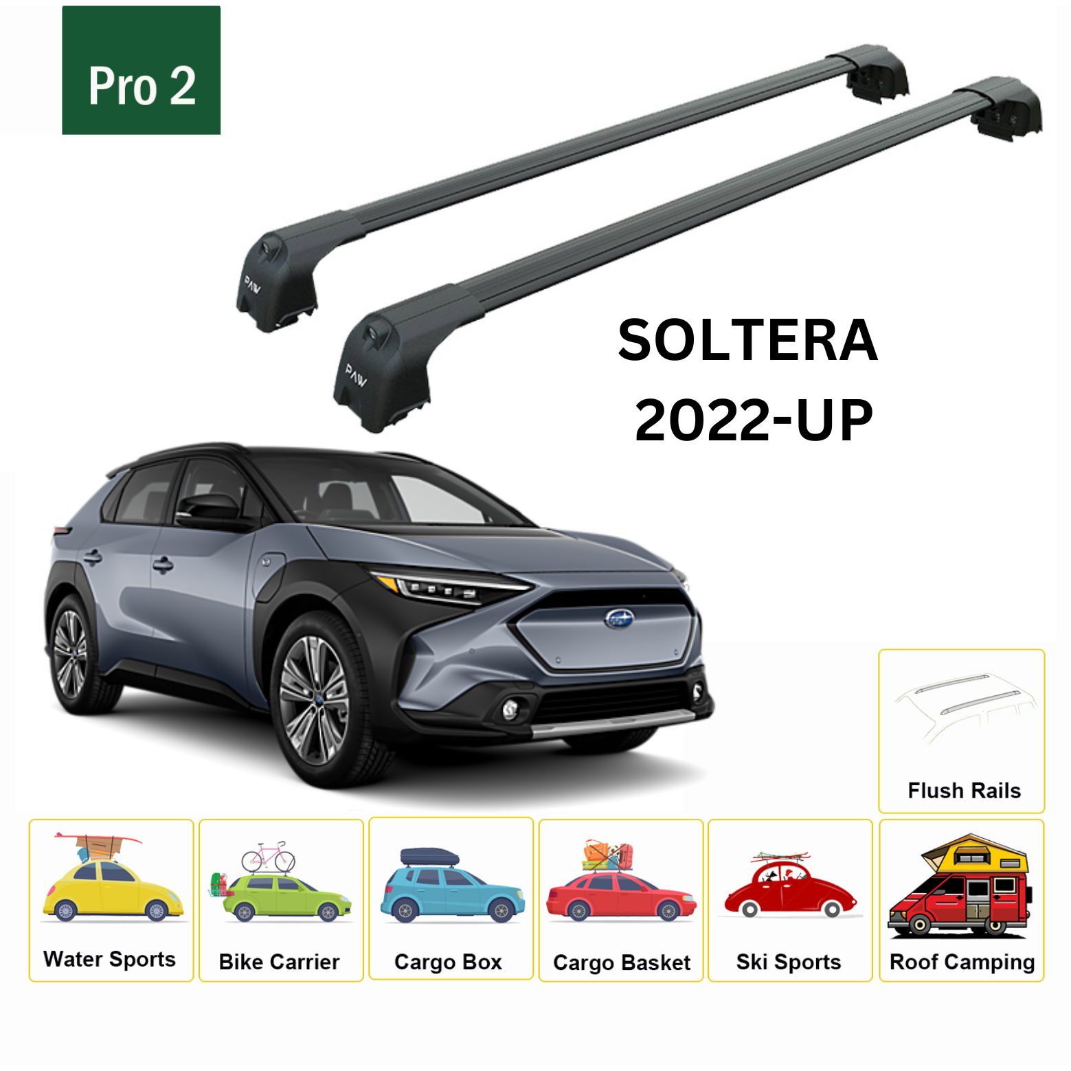 For Subaru Solterra 2023-Up Roof Rack Cross Bars Metal Bracket Flush Rail Alu Silver - 0