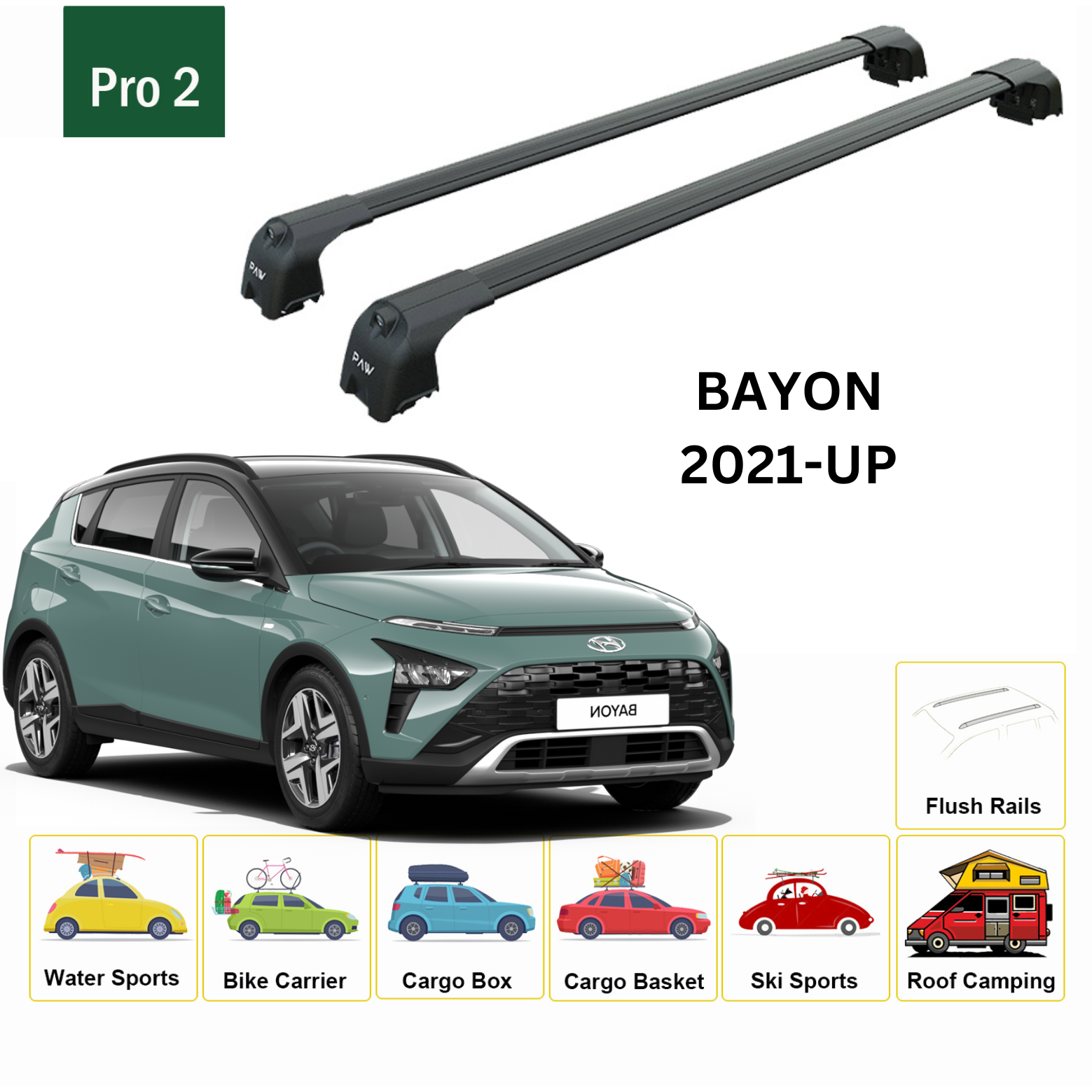 Für Hyundai New Bayon 2021-Up Dachträgersystem, Aluminium-Querstange, Metallhalterung, abschließbar, Schwarz-2