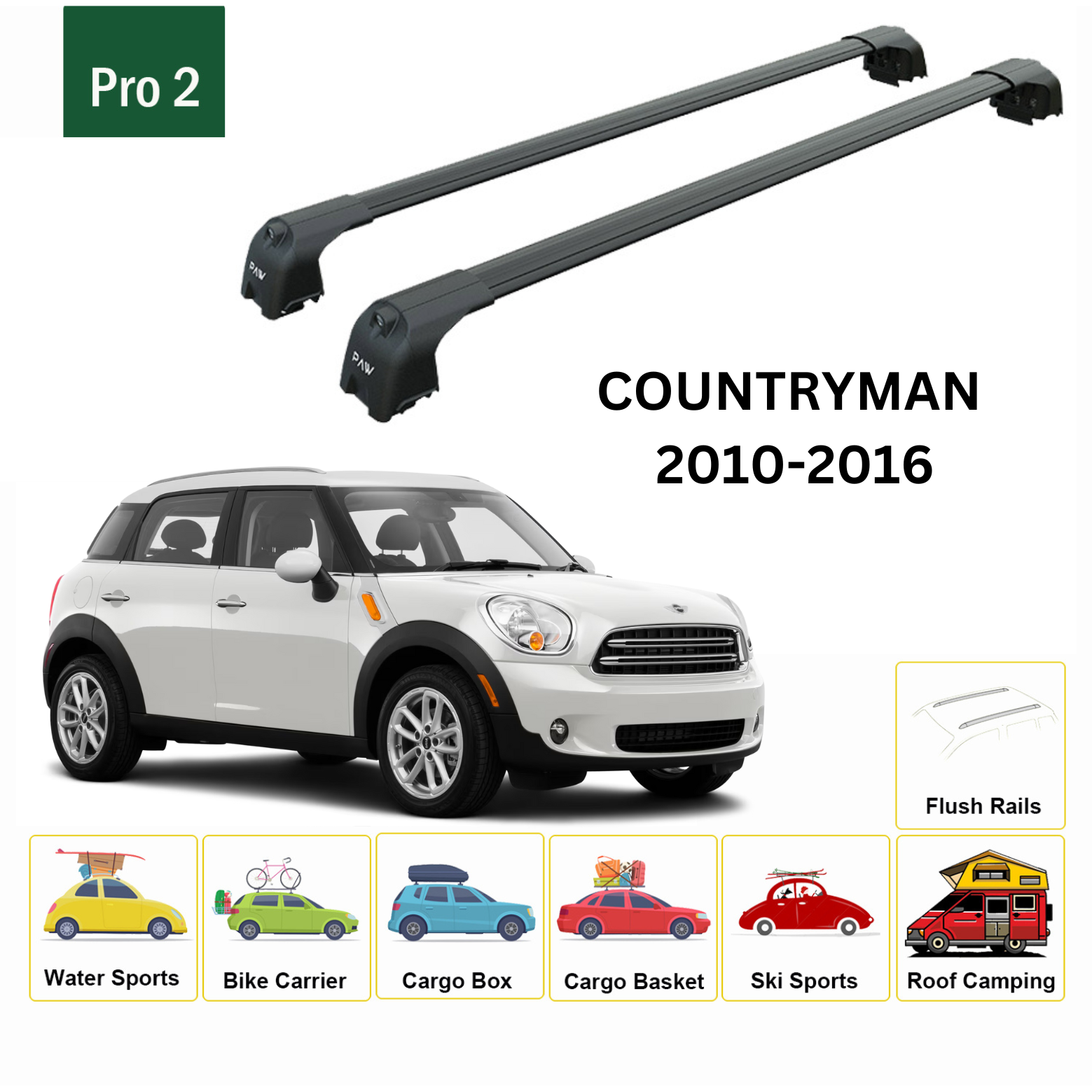 For Mini Countryman R60 2010-16 Roof Rack Cross Bars Metal Bracket Flush Rail Alu Black
