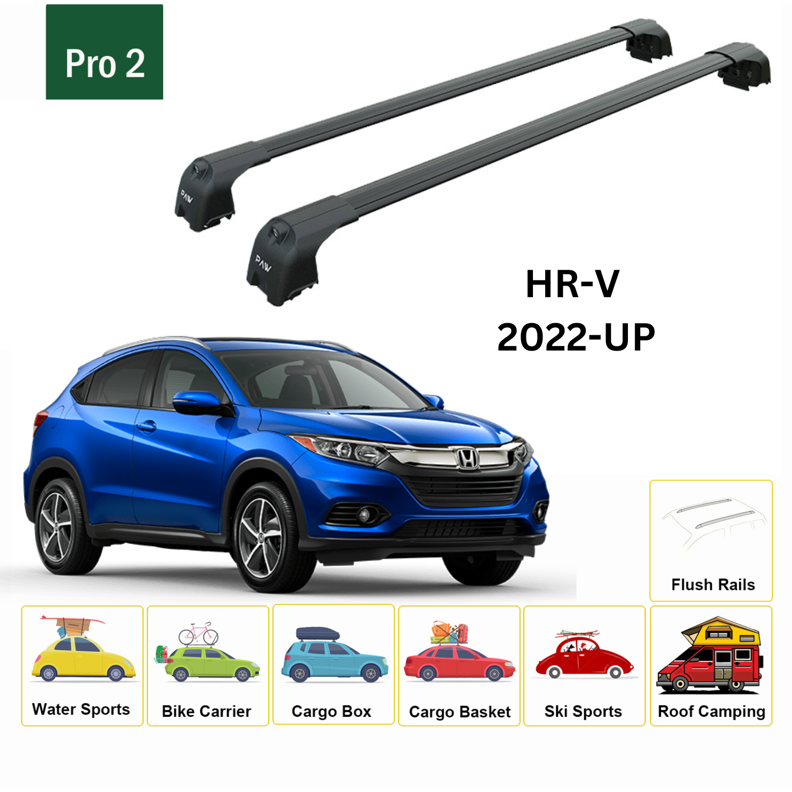 For Honda HR-V 2022-Up Roof Rack Cross Bars Metal Bracket Flush Rail Alu Black