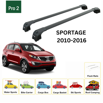 For Kia Sportage 2010-2016 Roof Rack Cross Bars Flush Rail Alu Black - 0
