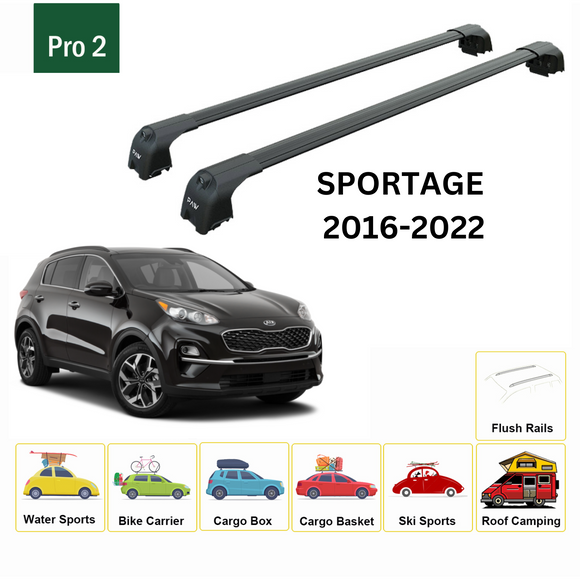 For Kia Sportage 2016-2022 Roof Rack Cross Bars Flush Rail Alu Black