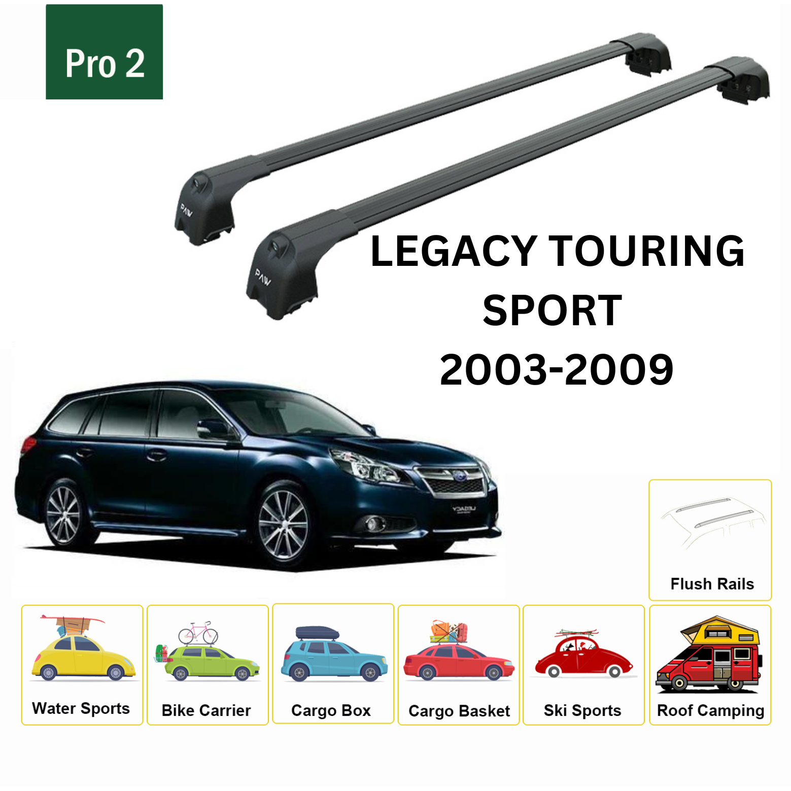 For Subaru Legacy Wagon 2003-09 Roof Rack Cross Bars Flush Rail Alu Black Type 1