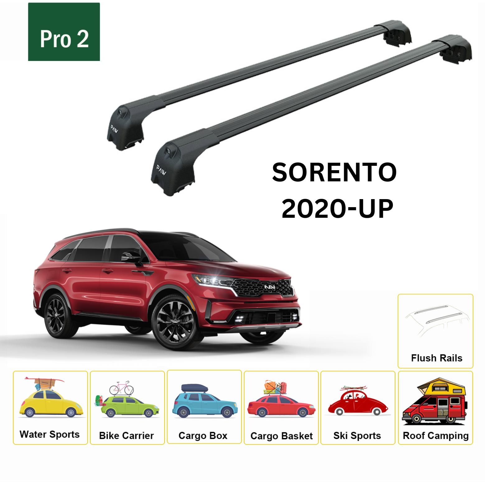 Für Kia Sorento 2020-Up Dachträgersystem, Aluminium-Querstange, Metallhalterung, abschließbar, Schwarz