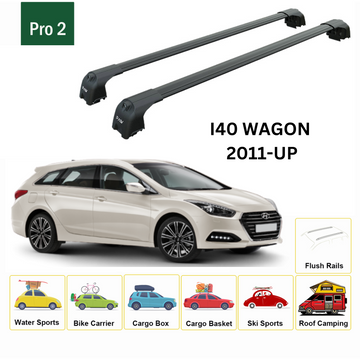 For Hyundai i40 Wagon 2011-2019 Roof Rack Cross Bars Flush Rail Alu Black - 0
