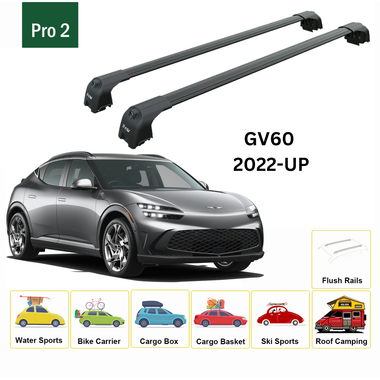 For Genesis GV60 2022-Up Roof Rack Cross Bars Metal Bracket Flush Rail Alu Black - 0
