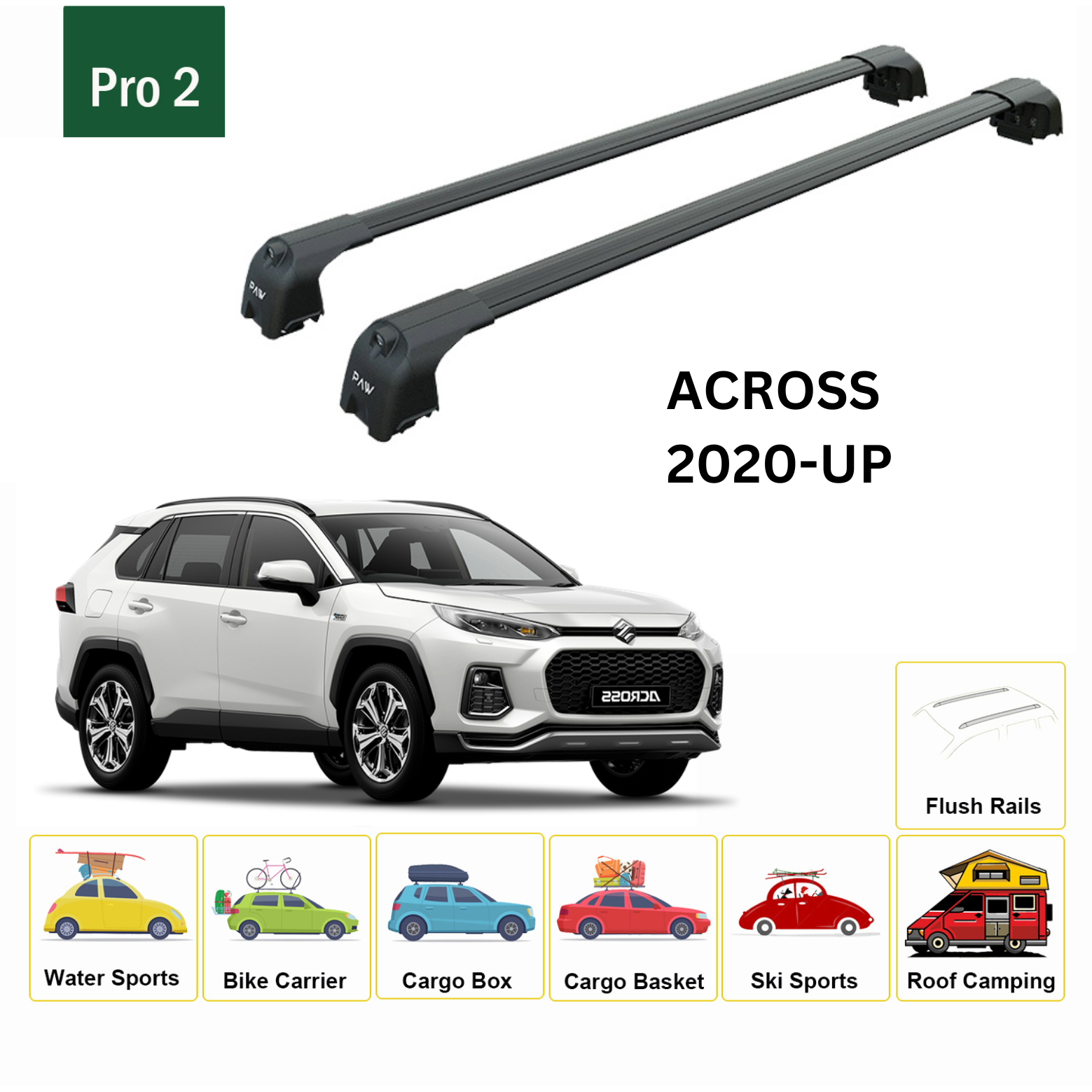 For Suzuki Across 2020-Up Roof Rack Cross Bars Metal Bracket Flush Rail Alu Black - 0