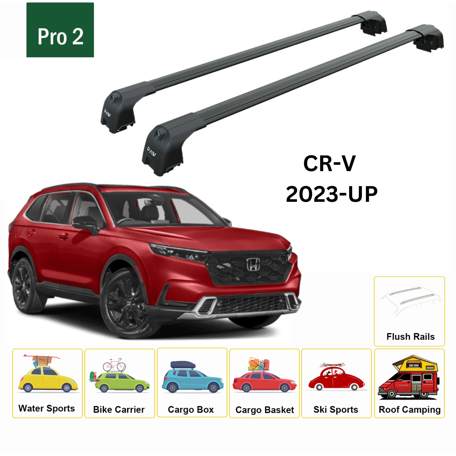 For Honda CR-V 2023-Up Roof Rack Cross Bars Metal Bracket Flush Rail Alu Black - 0