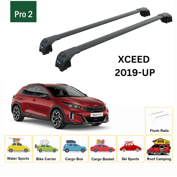 Für Kia XCeed 2019-Up Dachträgersystem, Aluminium-Querstange, Metallhalterung, abschließbar, Schwarz
