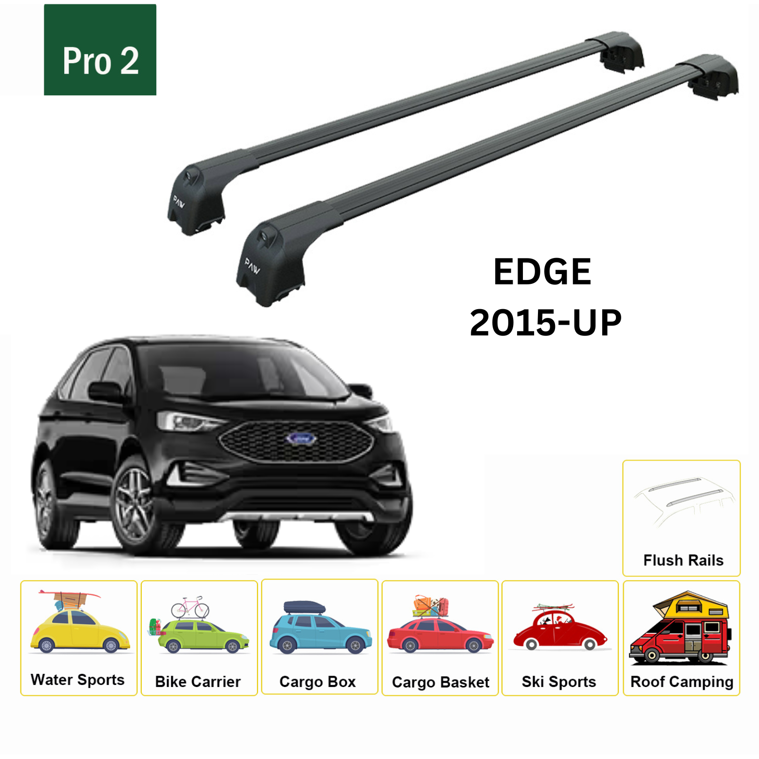 Für Ford Edge 2015-Up Dachträgersystem, Aluminium-Querstange, Metallhalterung, abschließbar, Schwarz