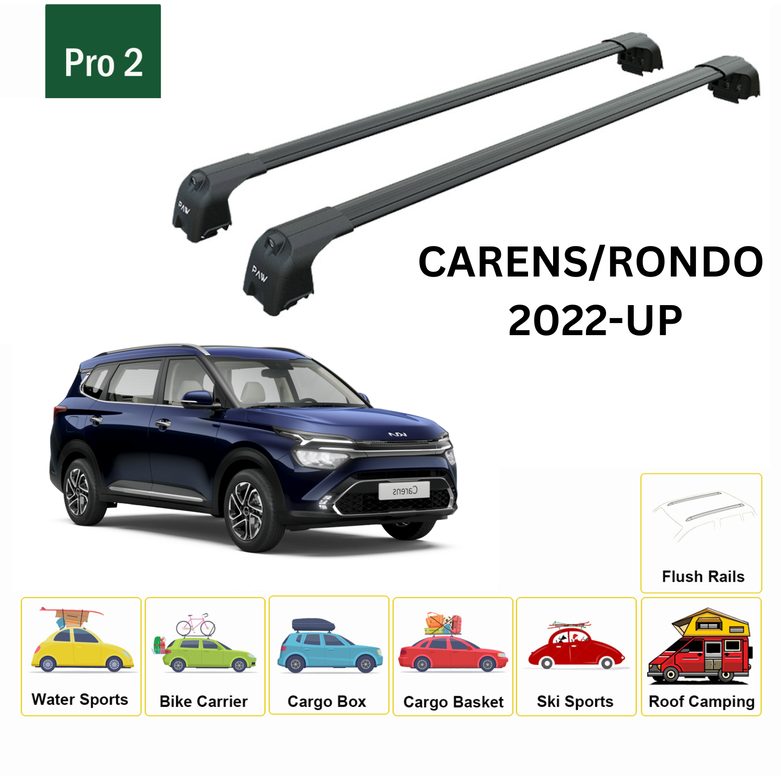 For KIA Carens Rondo 2022-Up Roof Rack Cross Bars Flush Rail Alu Black - 0