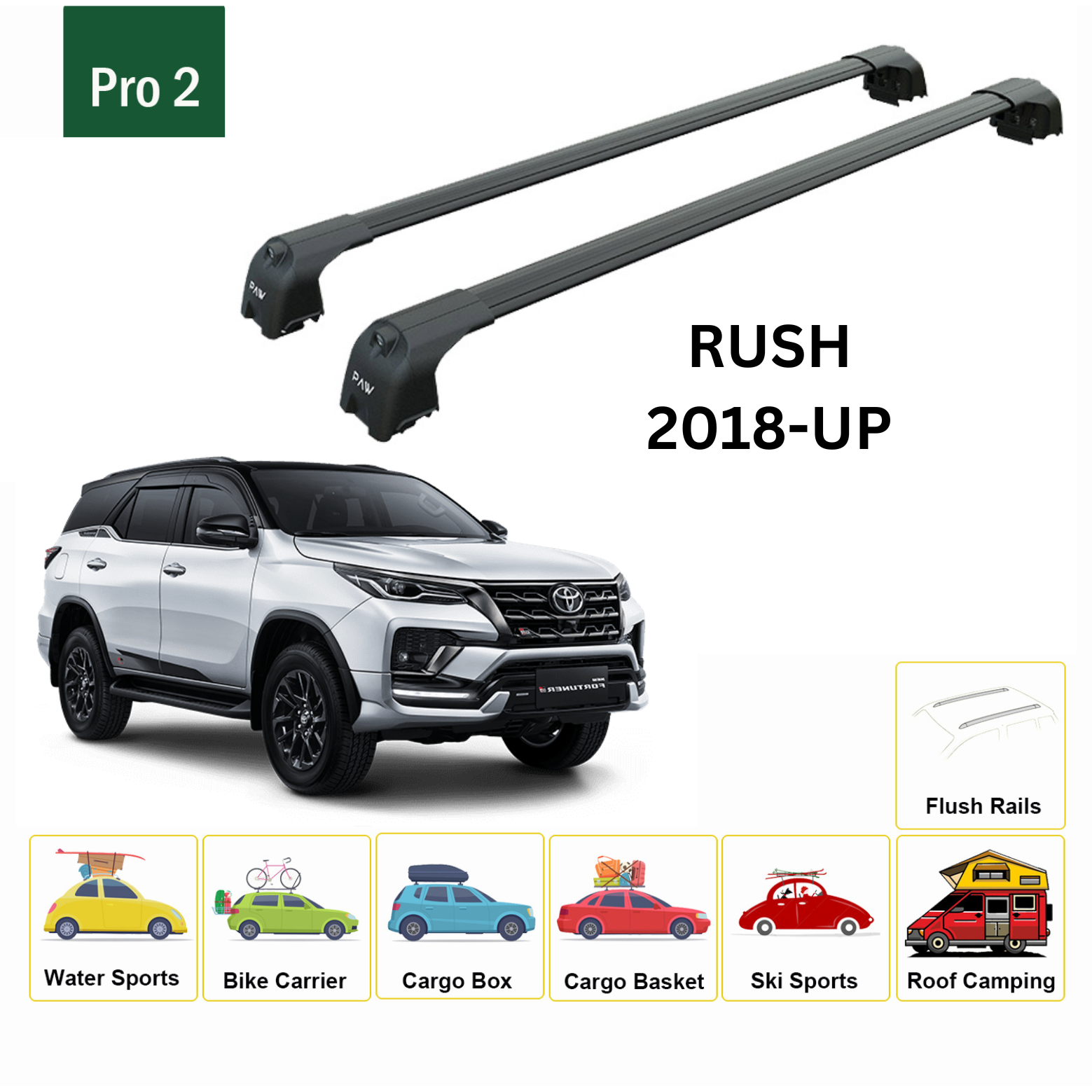 For Toyota Rush 2018-Up Roof Rack Cross Bars Metal Bracket Flush Rail Alu Black - 0