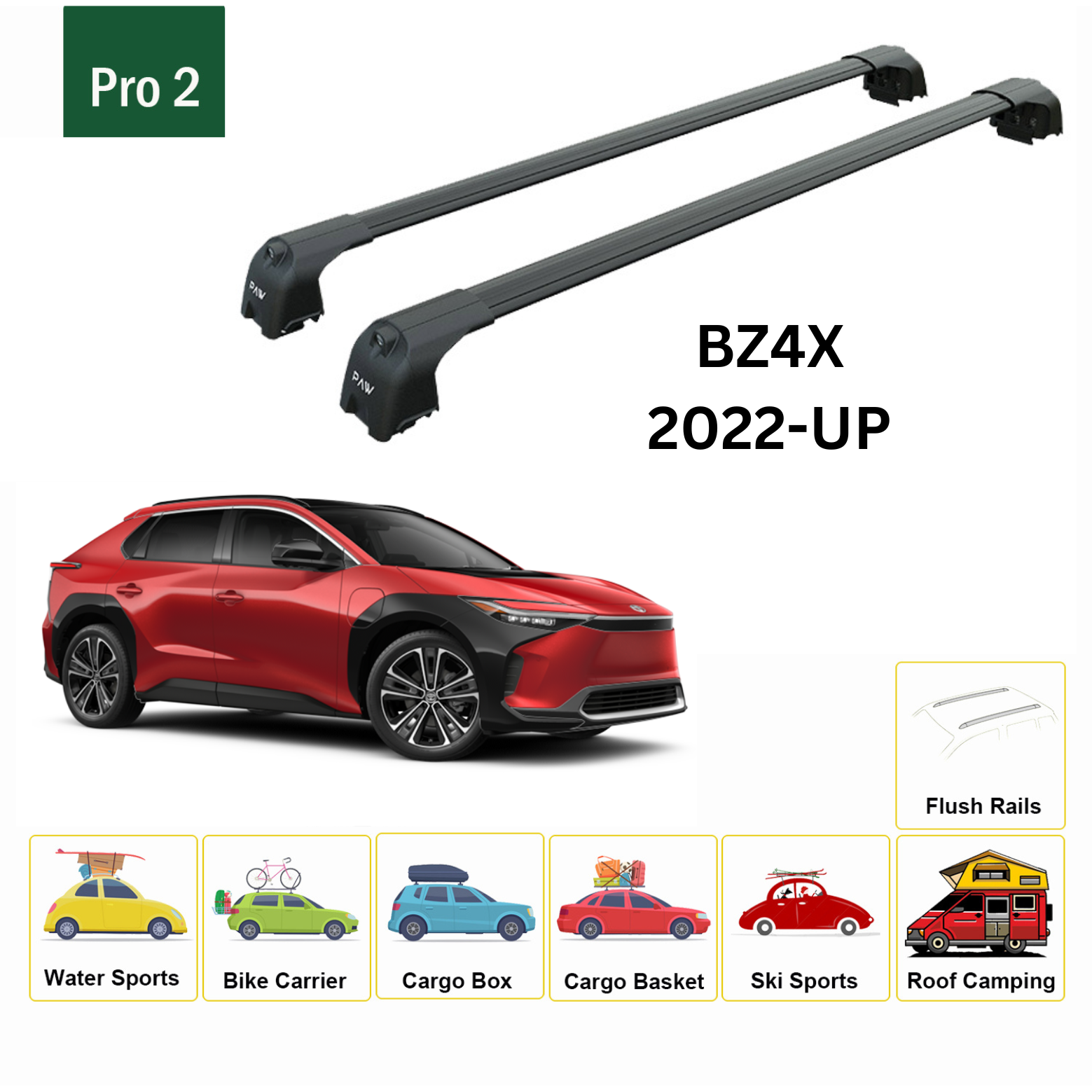 For Toyota BZ4X 2022-Up Roof Rack Cross Bars Metal Bracket Flush Rail Alu Black-2