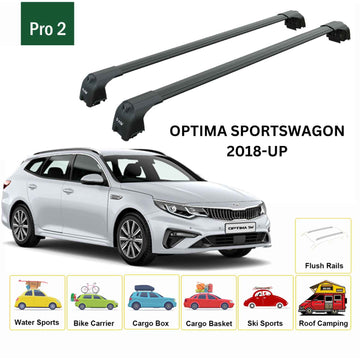 For Kia Optima Sportwagon 2018-2025 Roof Rack Cross Bars Flush Rail Alu Black - 0