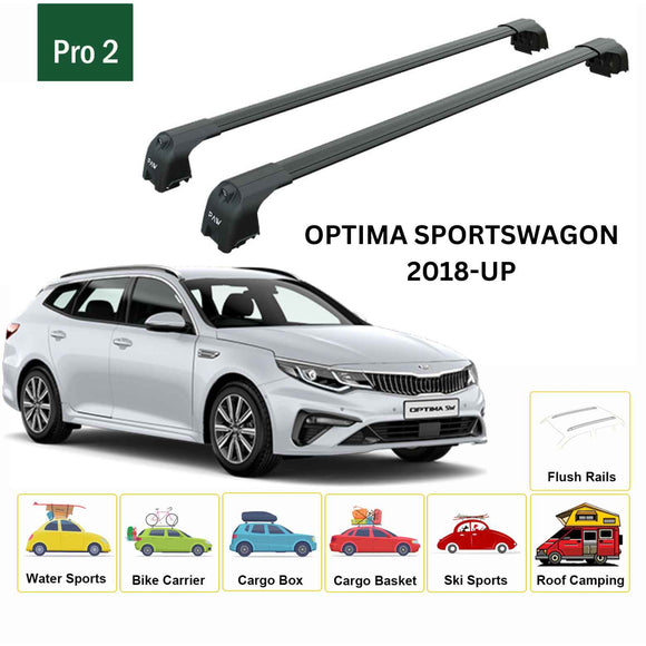 For Kia Optima Sportwagon 2018-2025 Roof Rack Cross Bars Flush Rail Alu Black