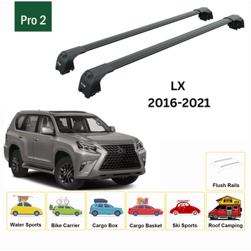 For Lexus LX 570 2016-2021 Roof Rack Cross Bars Flush Rail Alu Black - 0