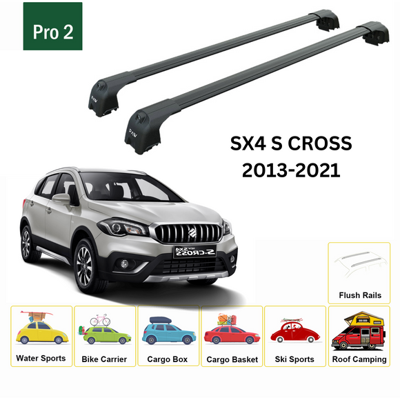 For Suzuki SX4 S Cross 2013-2021 Roof Rack Cross Bars Metal Bracket Flush Rail Alu Black