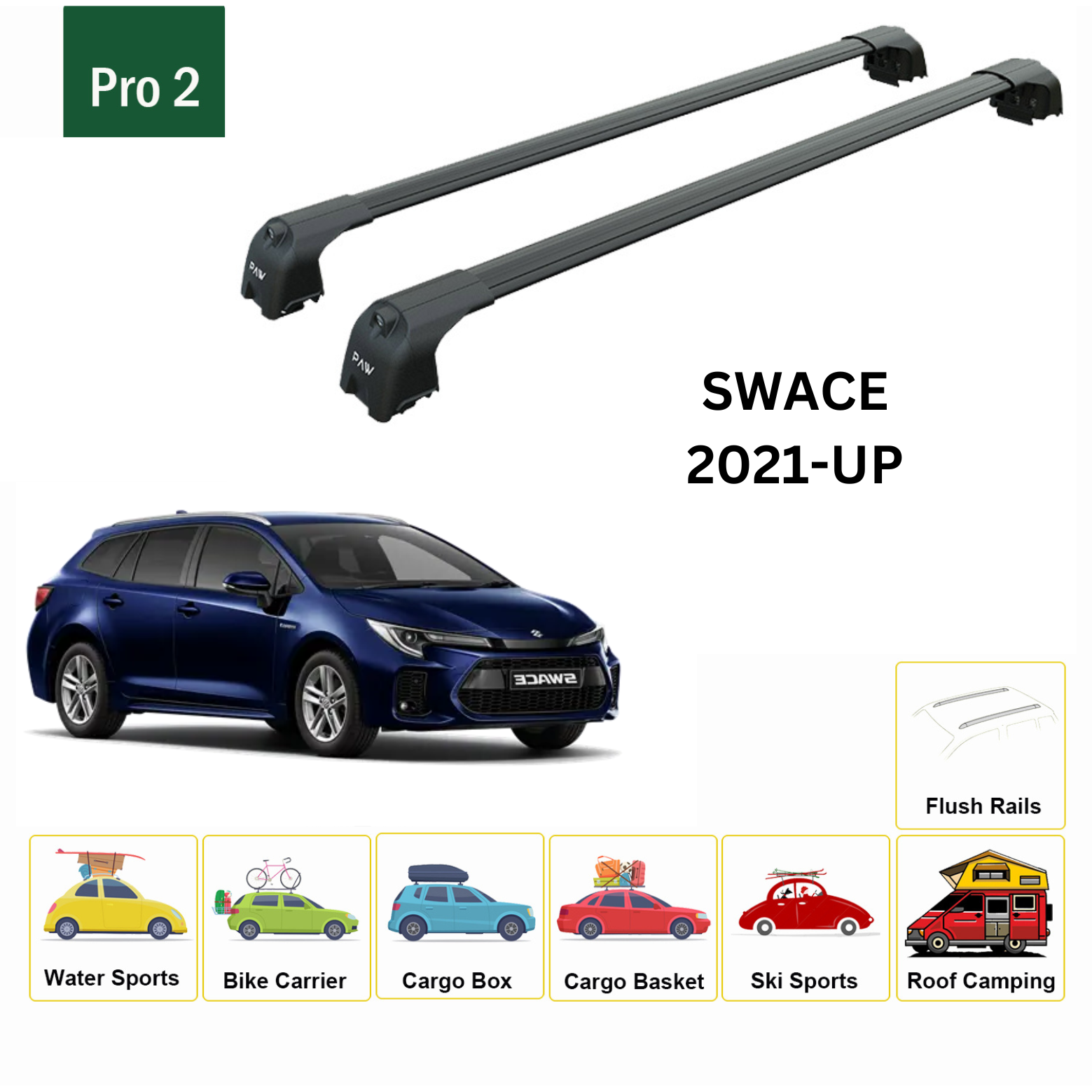 For Suzuki Swace 2021-Up Roof Rack Cross Bars Metal Bracket Flush Rail Alu Black - 0