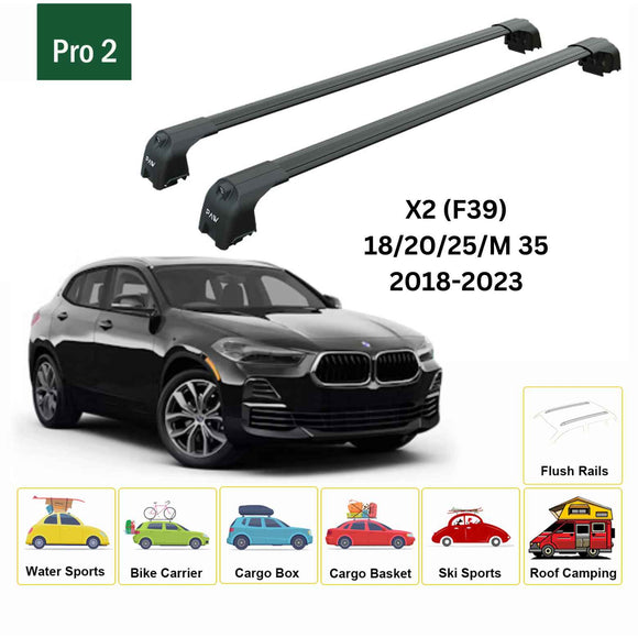 For Bmw X2 (F39) 2018-2023 Roof Back Cross Bars Flush Rail Black