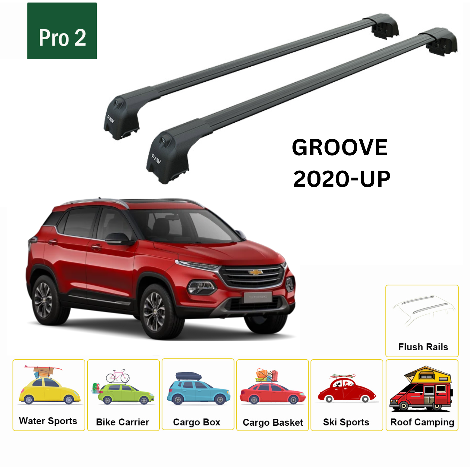 For Chevrolet Groove 2019-Up Roof Rack Cross Bars Metal Bracket Flush Rail Alu Black - 0