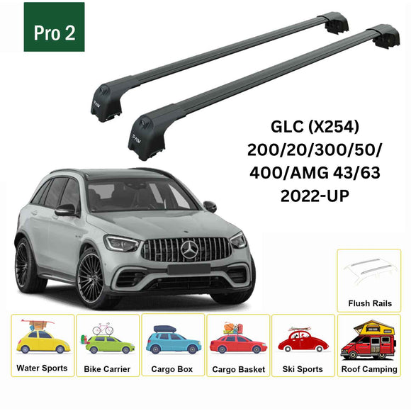 For Mercedes GLC (X254) 2022-2025 Roof Rack Cross Bars Flush Rail Alu Black