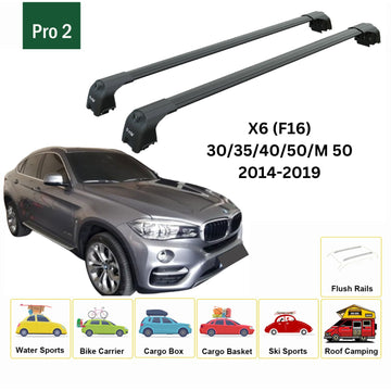 For Bmw X6 (F16) 2014-2019 Roof Rack Cross Bars Flush Rail Alu Black - 0