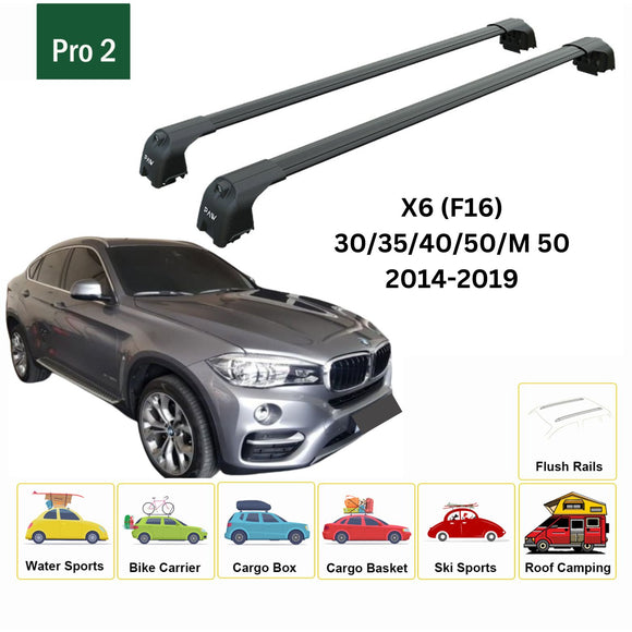 For Bmw X6 (F16) 2014-2019 Roof Rack Cross Bars Flush Rail Alu Black