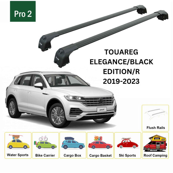 Für Volkswagen Toureg 2018-Up Dachträger Querstange Metallhalterung Flush Rail Alu Schwarz