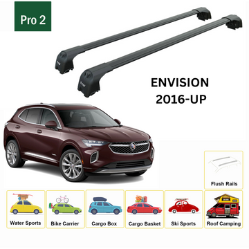 For Buick Envision 2014-2020 Roof Rack Cross Bars Flush Rails Alu Black - 0