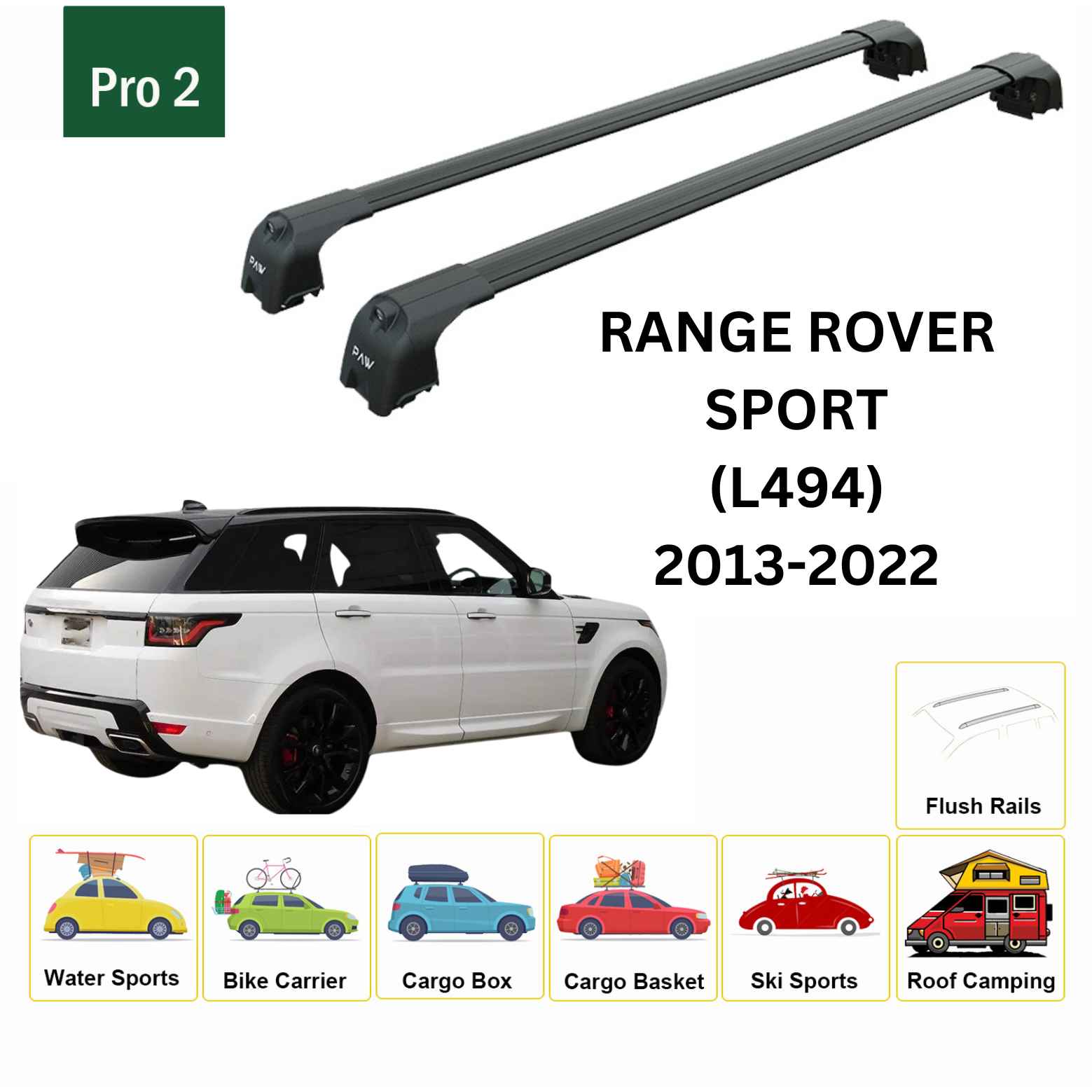 For Land Rover Range Rover Sport (L494) 2013-22 Roof Rack Cross Bars Flush Rail Alu Black