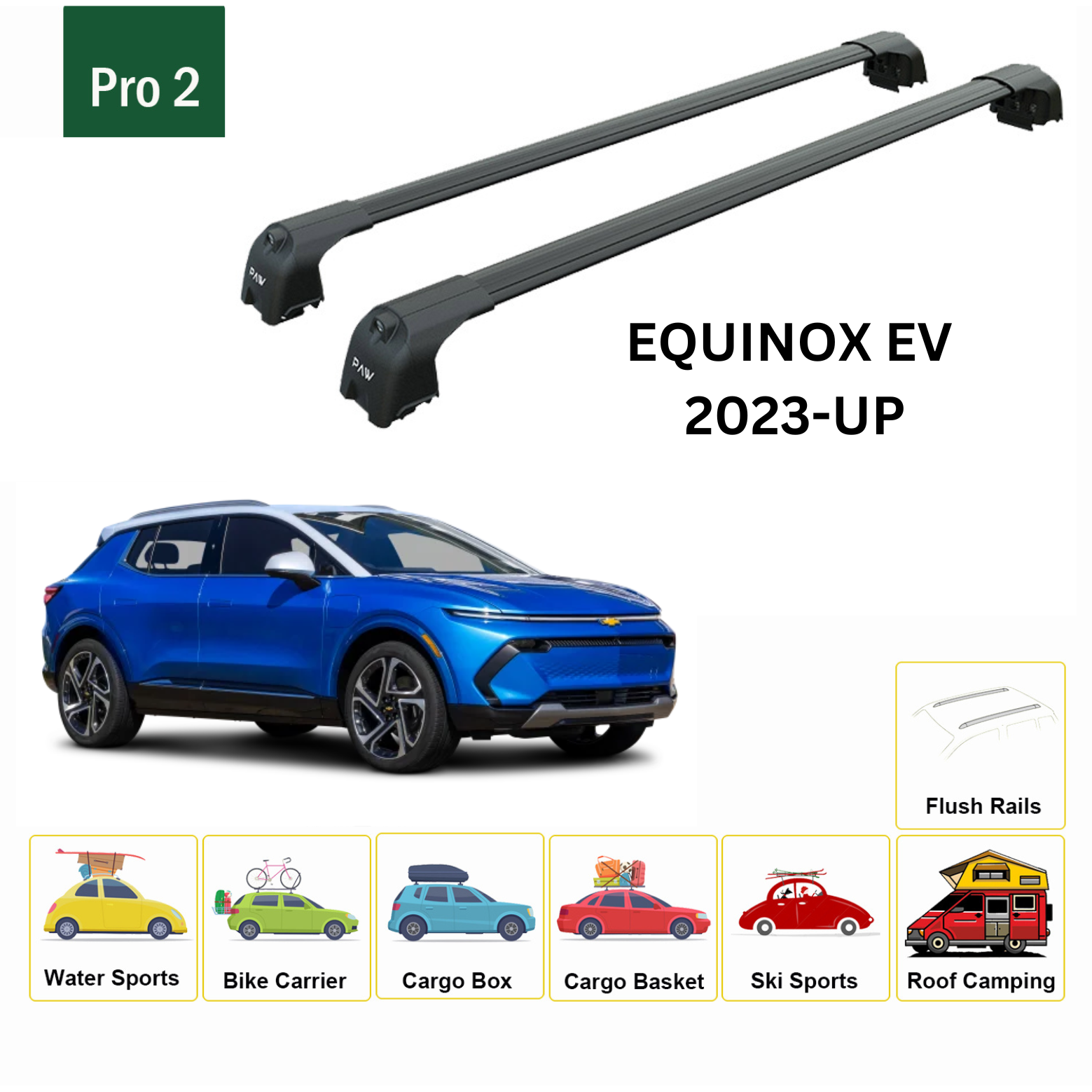For Chevrolet Equinox 2019-Up Roof Rack Cross Bars Metal Bracket Flush Rail Alu Silver - 0