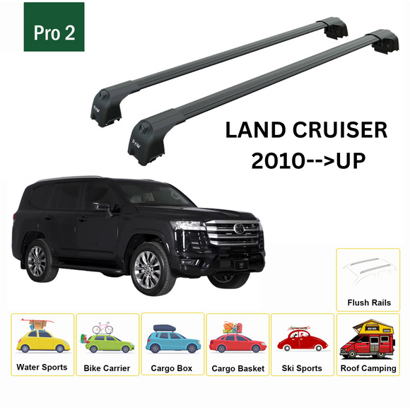 Für Toyota Land Cruiser 2010-Up Dachträger Querstange Metallhalterung Flush Rail Alu Schwarz