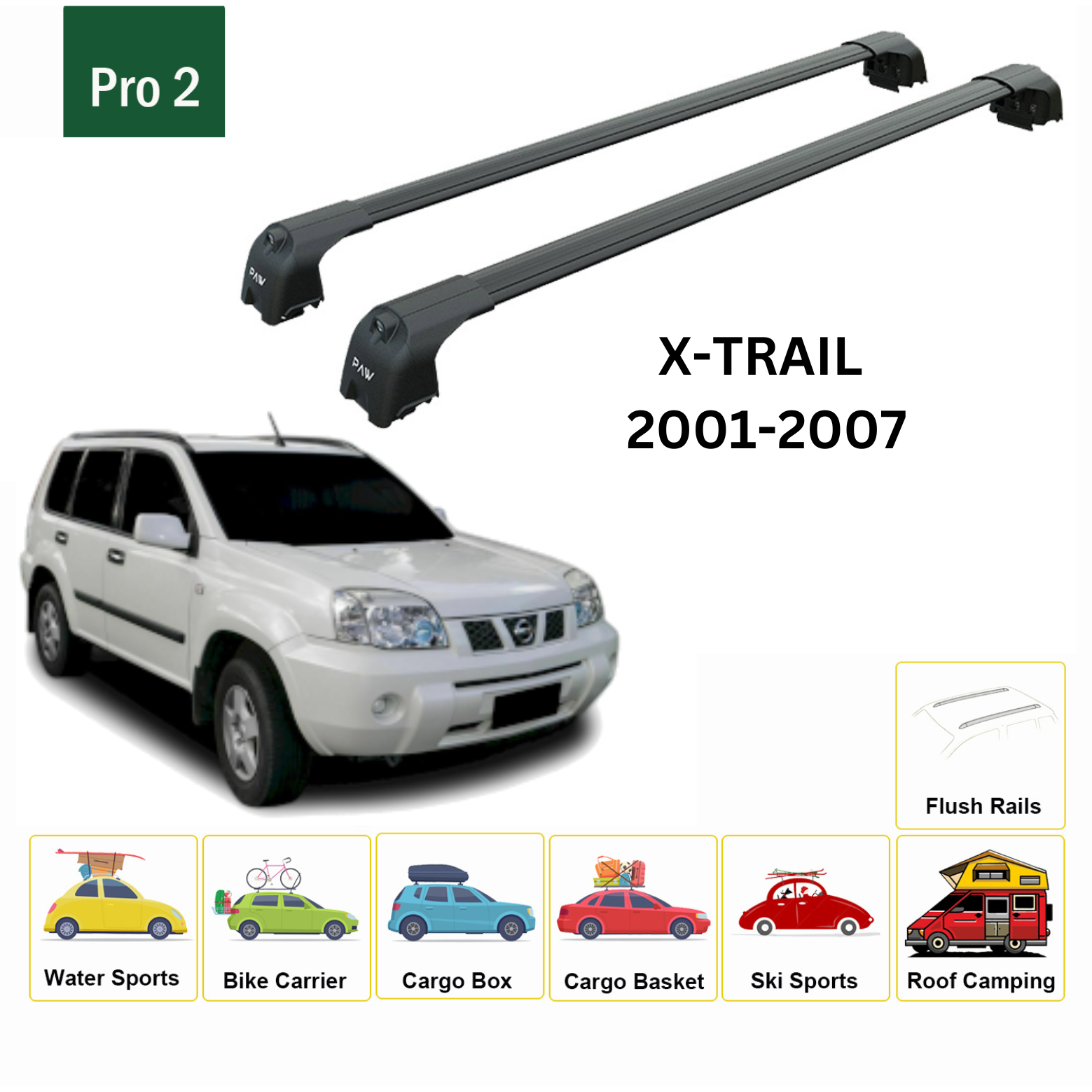 For Nissan X-Trail T30 Roof Rack Cross Bars Metal Bracket Flush Rail Alu Black 2001-07 - 0