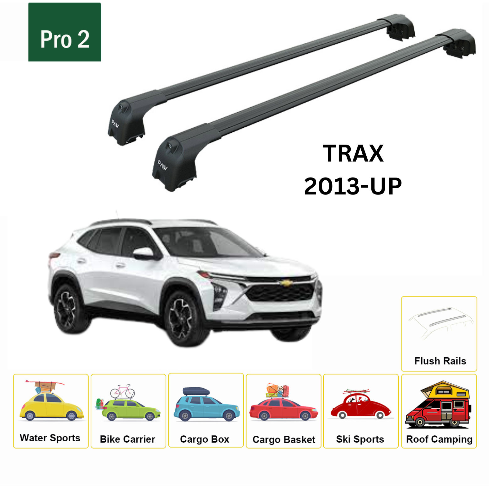 For Chevrolet Trax 2013-Up Roof Rack Cross Bars Metal Bracket Flush Rail Alu Black - 0