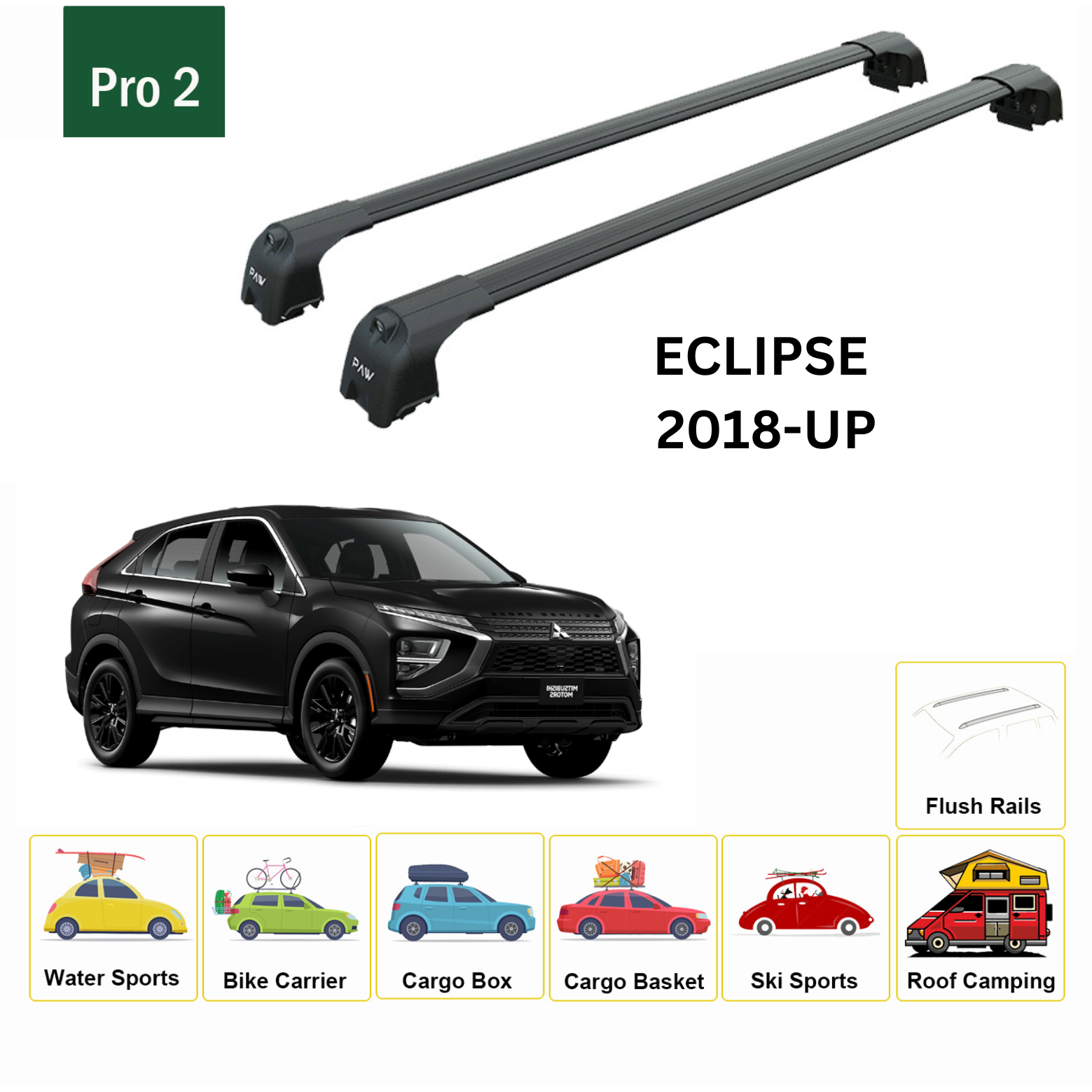 For Mitsubishi Eclipse 2018-Up Roof Rack Cross Bars Metal Bracket Flush Rail Alu Black
