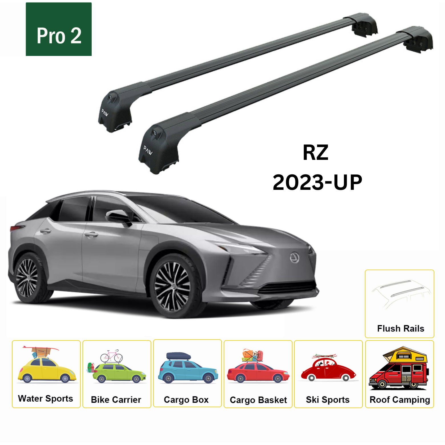 For Lexus RZ 2023-Up Roof Rack Cross Bars Metal Bracket Flush Rail Alu Black