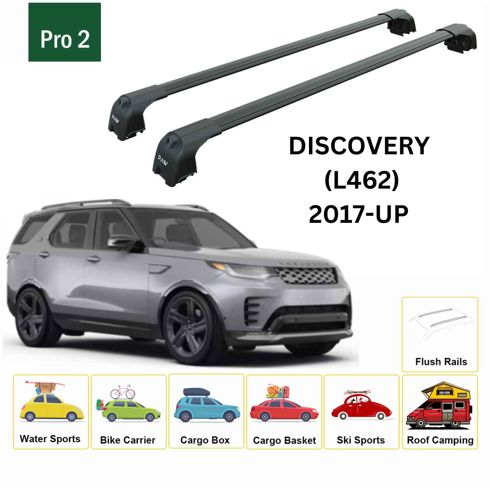 For Land Rover Discovery 5 2017-Up Roof Rack Cross Bars Flush Rail Alu Black - 0