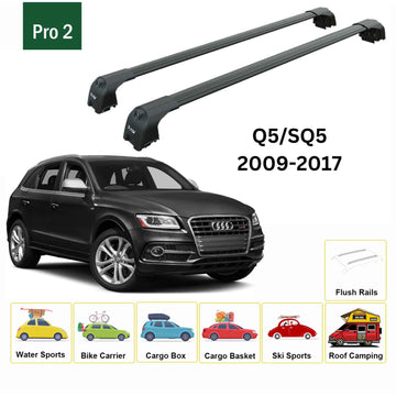 For Audi Q5 2009-2017 Roof Rack Cross Bars Flush Rails Alu Black - 0