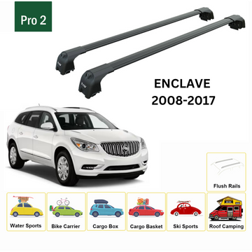 For Buick Enclave 2008-2017 Roof Rack Cross Bars Flush Rails Alu Black - 0