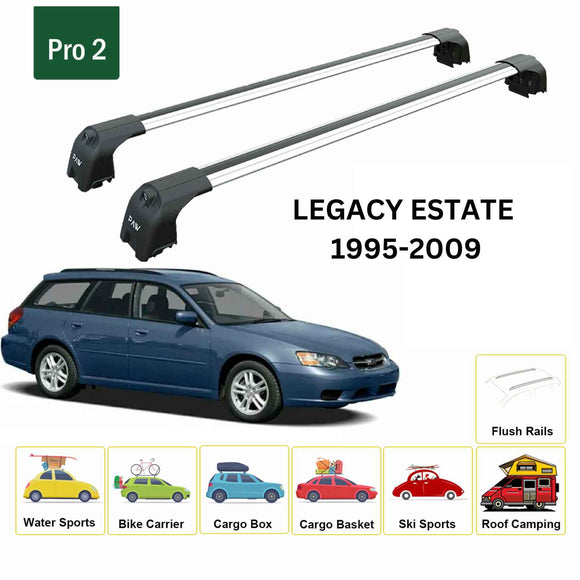 For Subaru Legacy Estate 2003-2009 Type 2 Roof Rack Cross Bars Flush Rail Alu Silver