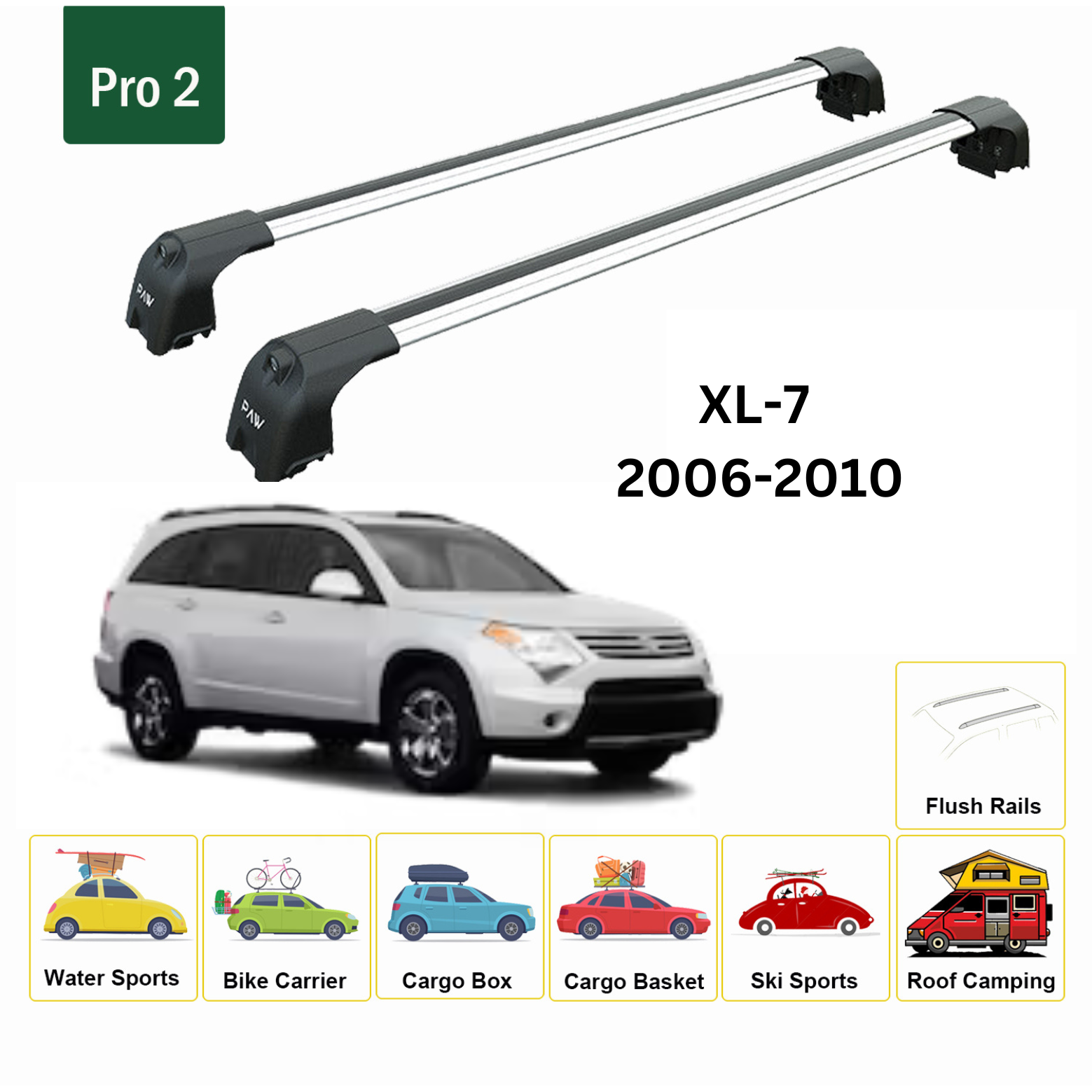 For Suzuki XL-7 2006-10 Roof Rack Cross Bars Metal Bracket Flush Rail Alu Silver