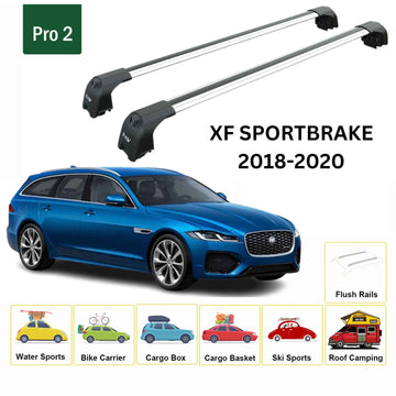 For Jaguar XF Sportbrake 2018-2020 Roof Rack Cross Bars Flush Rail Alu Silver - 0
