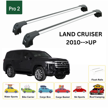 For Toyota Land Cruiser 2010-2023 Roof Rack Cross Bar Metal Bracket Flush Rail Alu Silver - 0