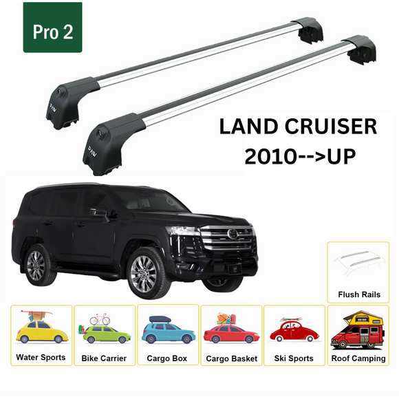 For Toyota Land Cruiser 2010-2023 Roof Rack Cross Bar Metal Bracket Flush Rail Alu Silver